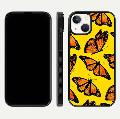 Golden Wing Flight Glass Case for iPhone 13 Mini front and back view layout highlighting graceful lines and curved glass