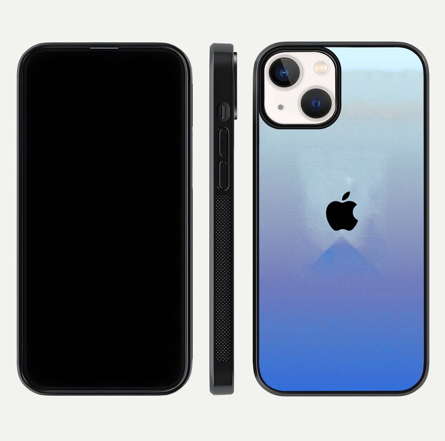 Gradient Apple Vibe Glass Case for iPhone 13 Mini front and back view layout highlighting minimalist Apple design and curved edges
