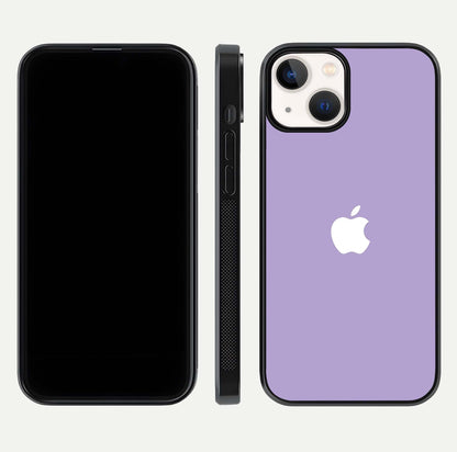 Lavender Soft Minimal Glass Case for iPhone 13 Mini front and back view layout highlighting soft hue and curved edges
