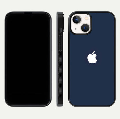 Minimal Apple Night Glass Case for iPhone 13 Mini front & back layout highlighting simplicity and edge curve