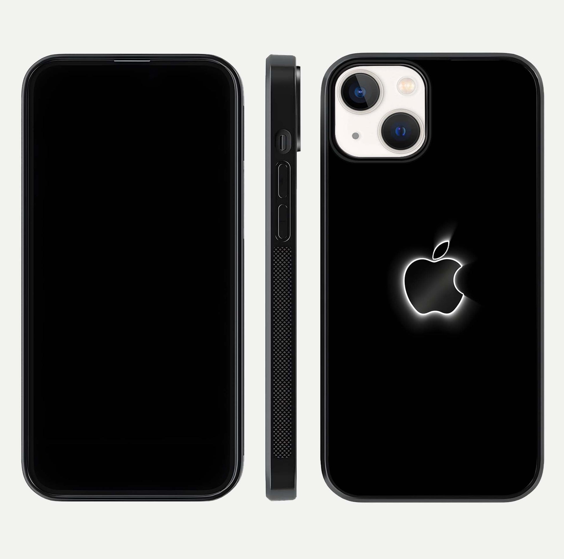 Neon Apple Glow Glass Case for iPhone 13 Mini front & back layout showing bright tones and edge curve