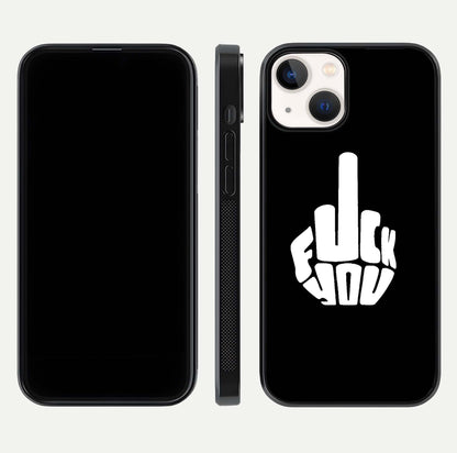 Rebel Mode On Glass Case for iPhone 13 Mini front & back layout showing minimal tone and clean edge fit