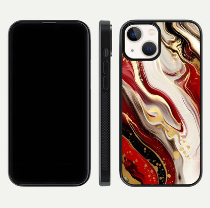 Red & White Marble Glass Case For iPhone 13 Mini