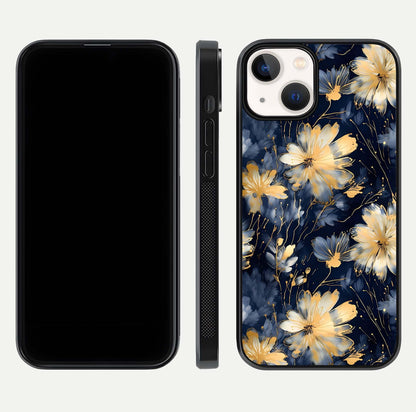 Royal Petal Dream Glass Case for iPhone 13 Mini front & back layout showing floral pattern and clean edge finish