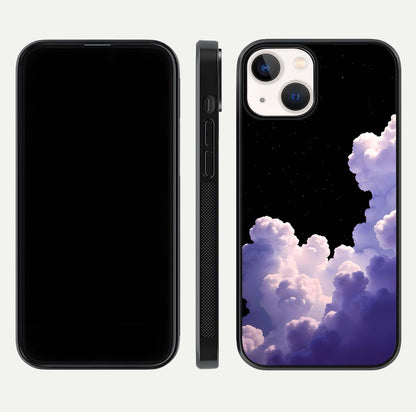 Starlit Night Whispers Glass Case for iPhone 13 Mini front & back layout showing moon tones and curved edges