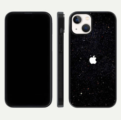 Starry Apple Galaxy Glass Case for iPhone 13 Mini front & back layout showing cosmic tones and sleek edge