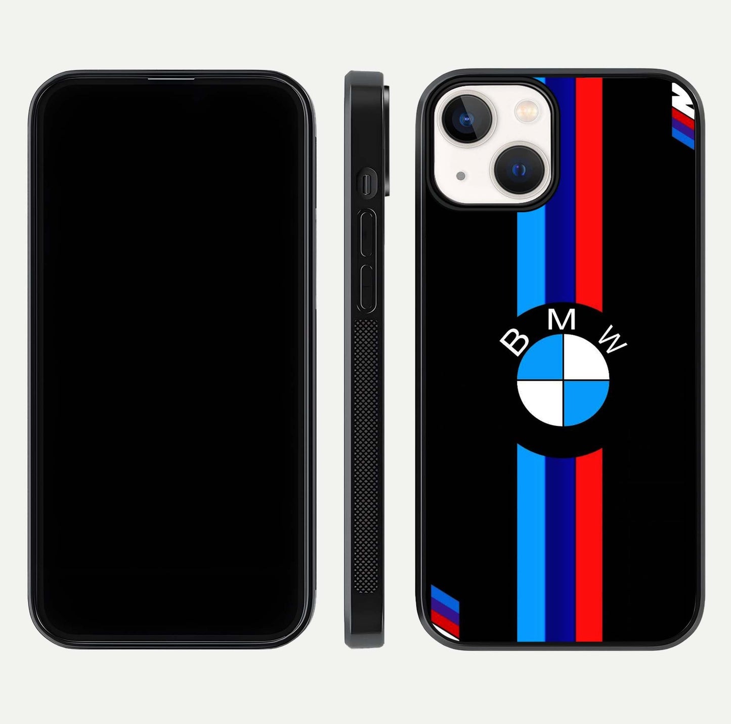Turbo BMW Beast Glass Case for iPhone 13 Mini front & back layout showing bold design and smooth finish