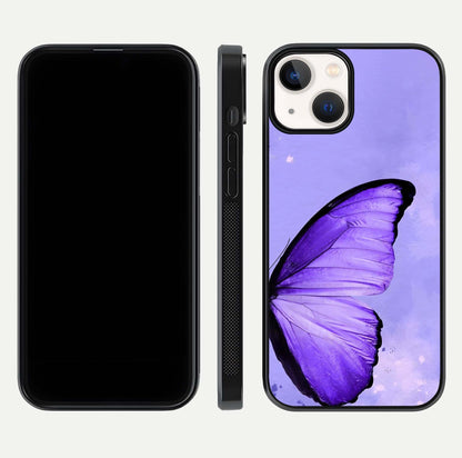 Violet Dream Wing Glass Case for iPhone 13 Mini front & back layout showing violet tones and smooth edges
