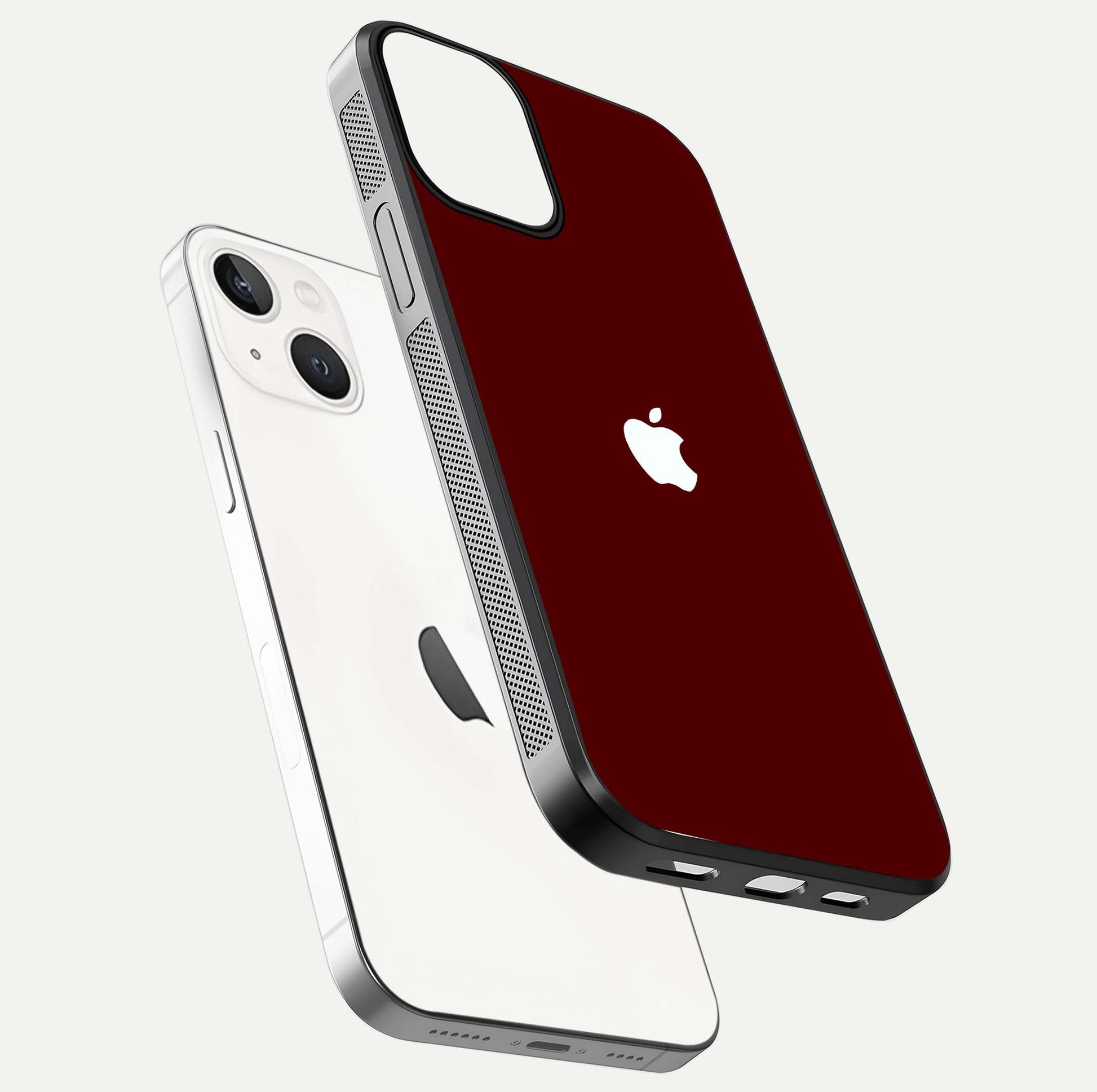 Apple Crimson Core Glass Case for iPhone 13 Mini floating mockup with red-gloss effect and metallic Apple design