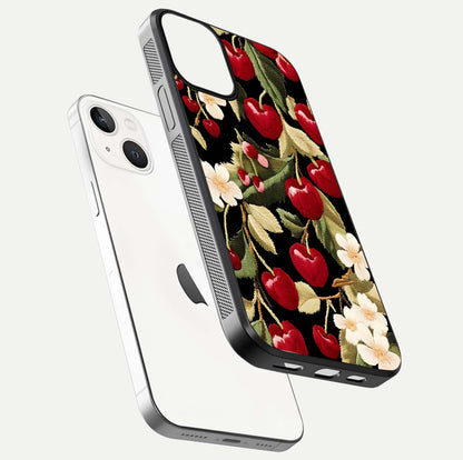 Bloom Thread Art Glass Case for iPhone 13 Mini floating mockup showing premium reflection and stitched art vibe