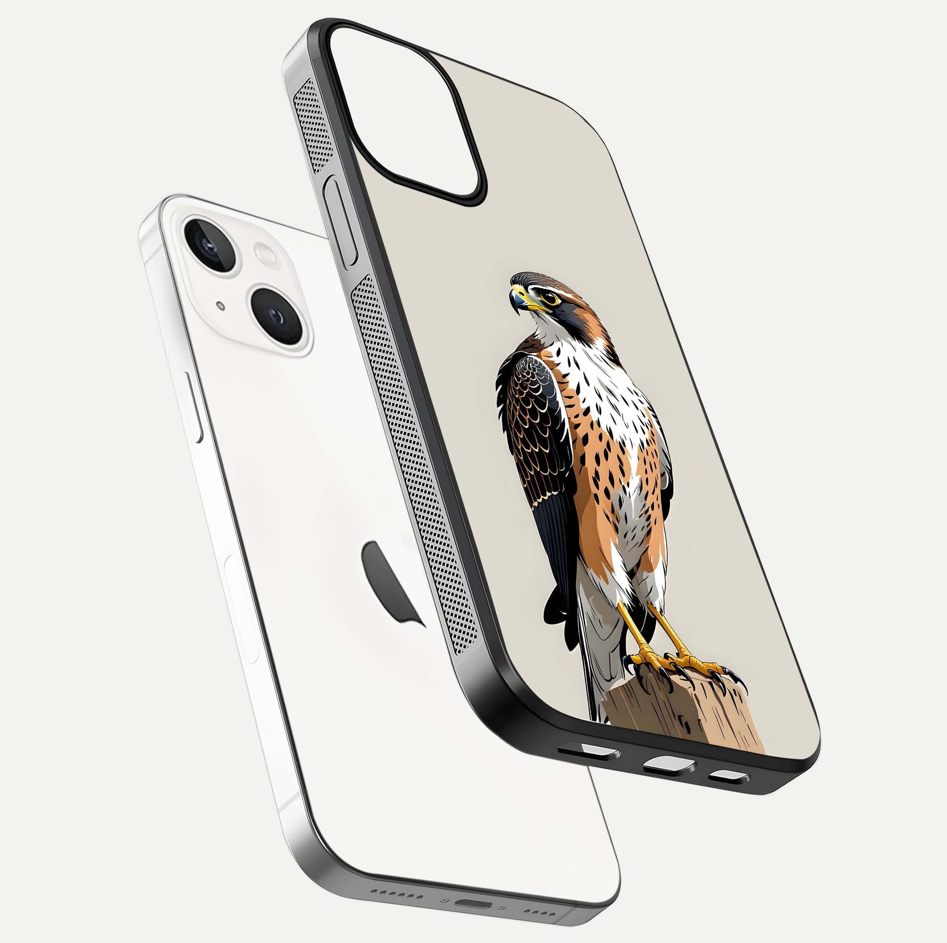Clever Eagle Glass Case for iPhone 13 Mini floating mockup displaying sharp gloss and art contrast