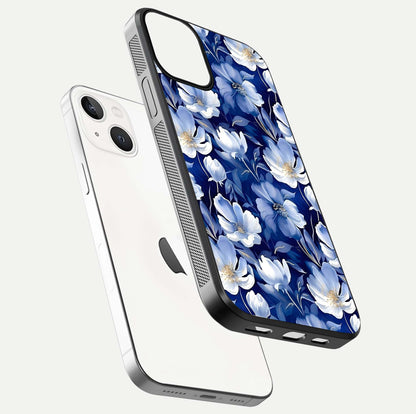 Cute Floral Patterns Glass Case for iPhone 13 Mini floating mockup showing shine depth and design clarity