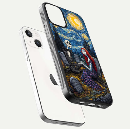 Eternal Night Love Glass Case for iPhone 13 Mini floating mockup showing gloss brightness and romantic vibe