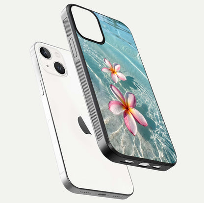 Floating Bloom Bliss Glass Case for iPhone 13 Mini floating mockup showing HD gloss shine and floral texture
