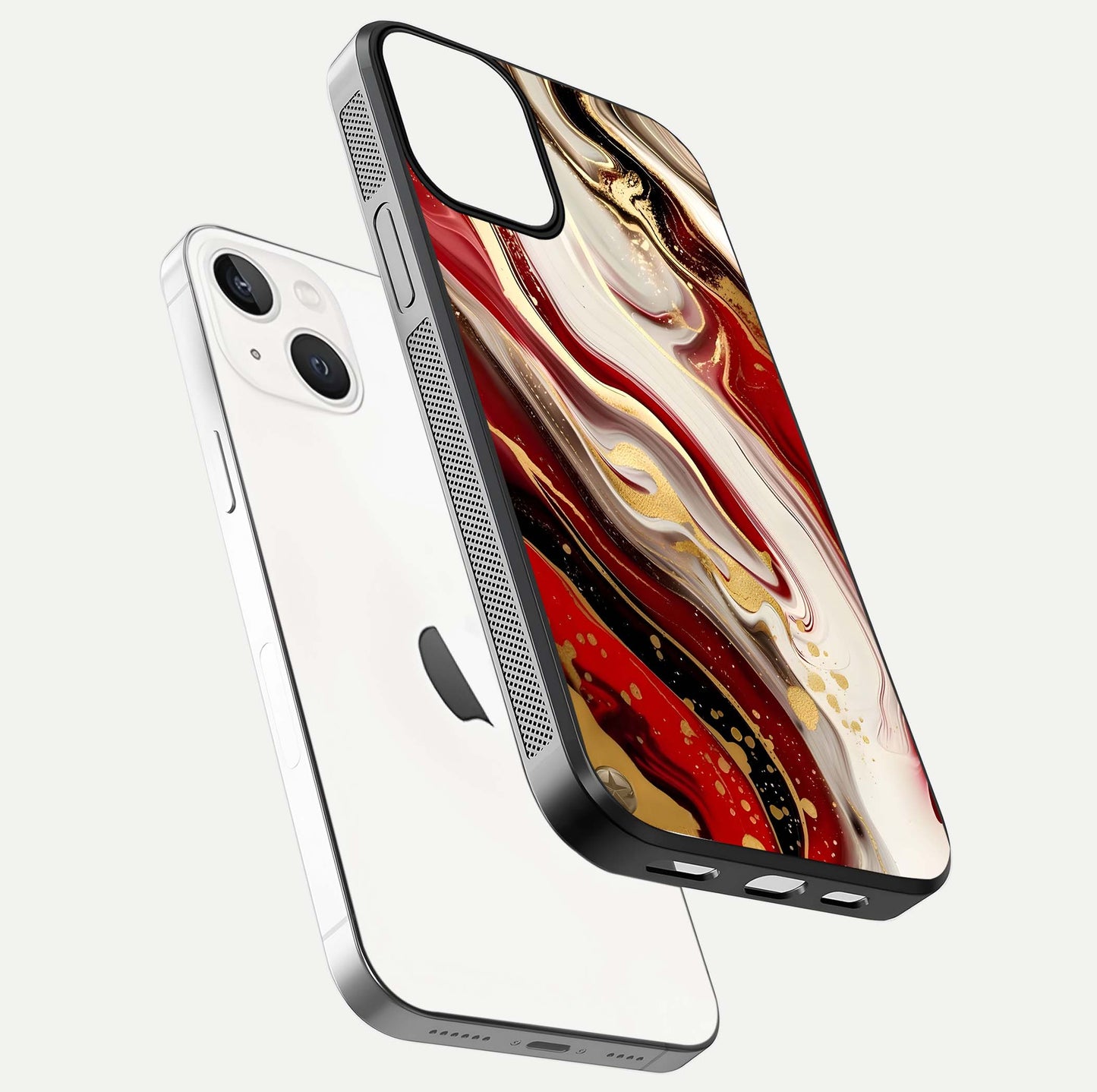 Red & White Marble Glass Case For iPhone 13 Mini