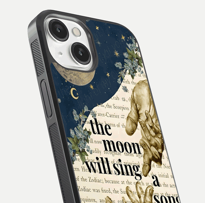 Aesthetic Divine Glass Case for iPhone 16 Pro close-up angled shot showing detailed divine artwork and gloss reflection