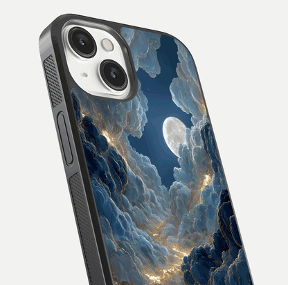 Celestial Cloud Road Glass Case for iPhone 13 Mini close-up view showing road gradient and cloud reflection shine