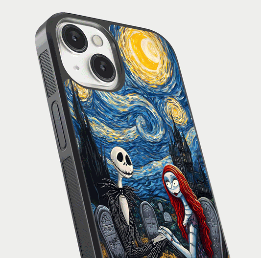Eternal Night Love Glass Case for iPhone 13 Mini close-up highlighting stars and reflection glow