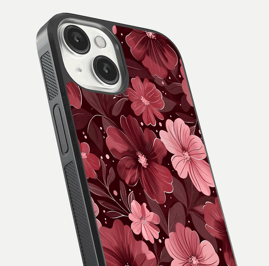 Flower Blush Bloom Glass Case for iPhone 13 Mini close-up highlighting pastel tones and reflection clarity