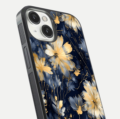 Royal Petal Dream Glass Case for iPhone 13 Mini close-up angled shot highlighting petal texture and reflection depth