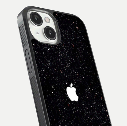 Starry Apple Galaxy Glass Case for iPhone 13 Mini close-up angled shot highlighting star details and gloss