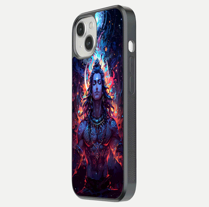 Divine Fire Shiv Glass Case for iPhone 13 Mini side-angle image showing reflection clarity and shine