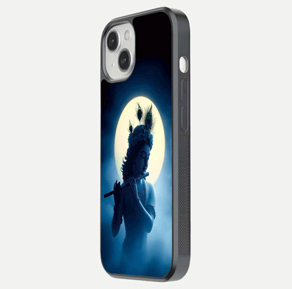 Divine Moon Flute Glass Case for iPhone 13 Mini side-angle image capturing reflection depth and soft color