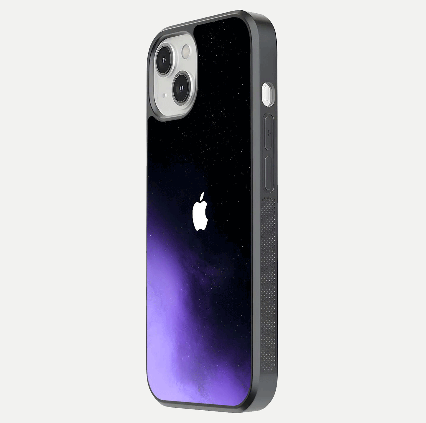 Galaxy Apple Aura Glass Case for iPhone 13 Mini side-angle image showing glossy surface and soft reflection hues