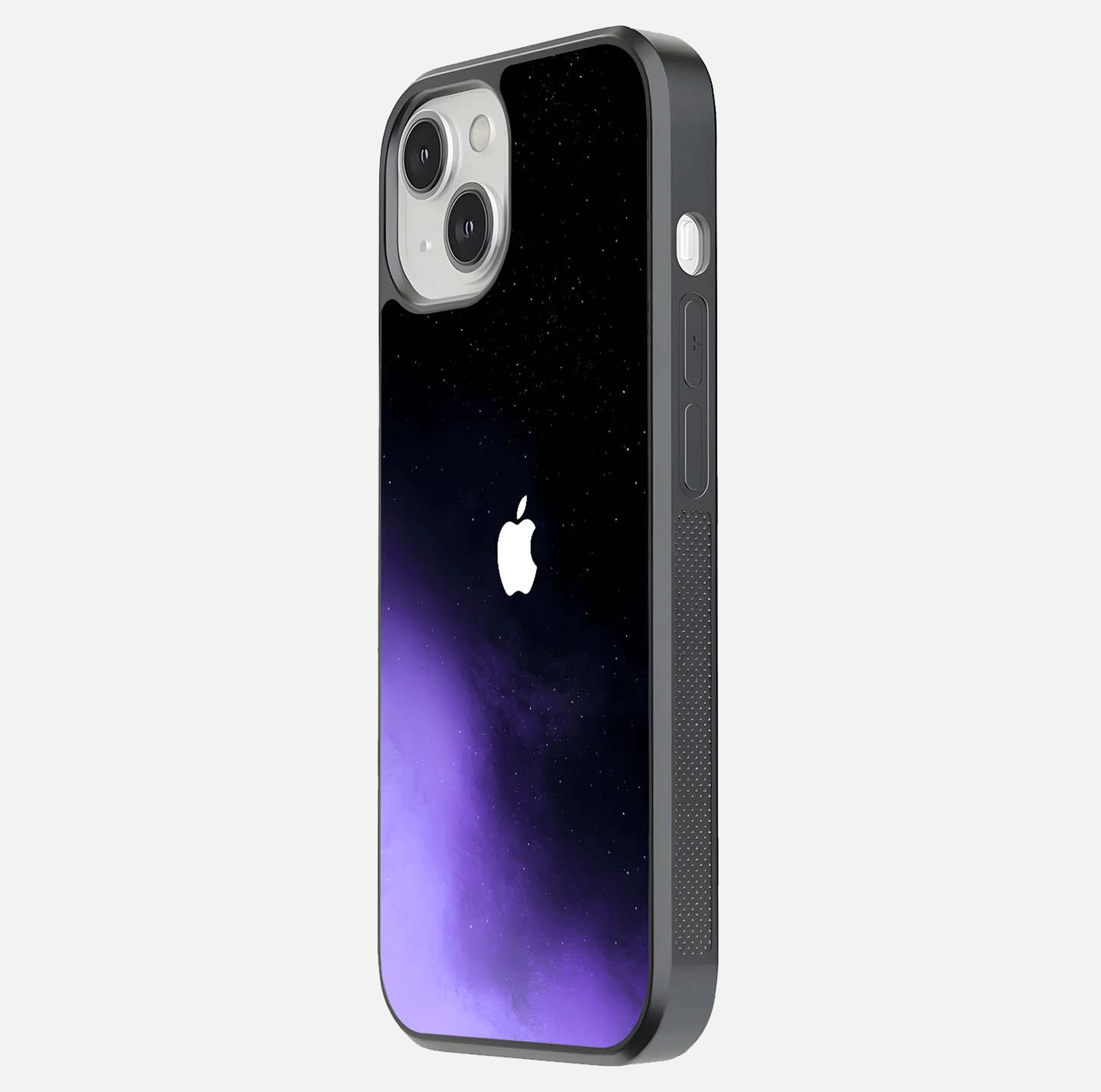Galaxy Apple Aura Glass Case for iPhone 13 Mini side-angle image showing glossy surface and soft reflection hues