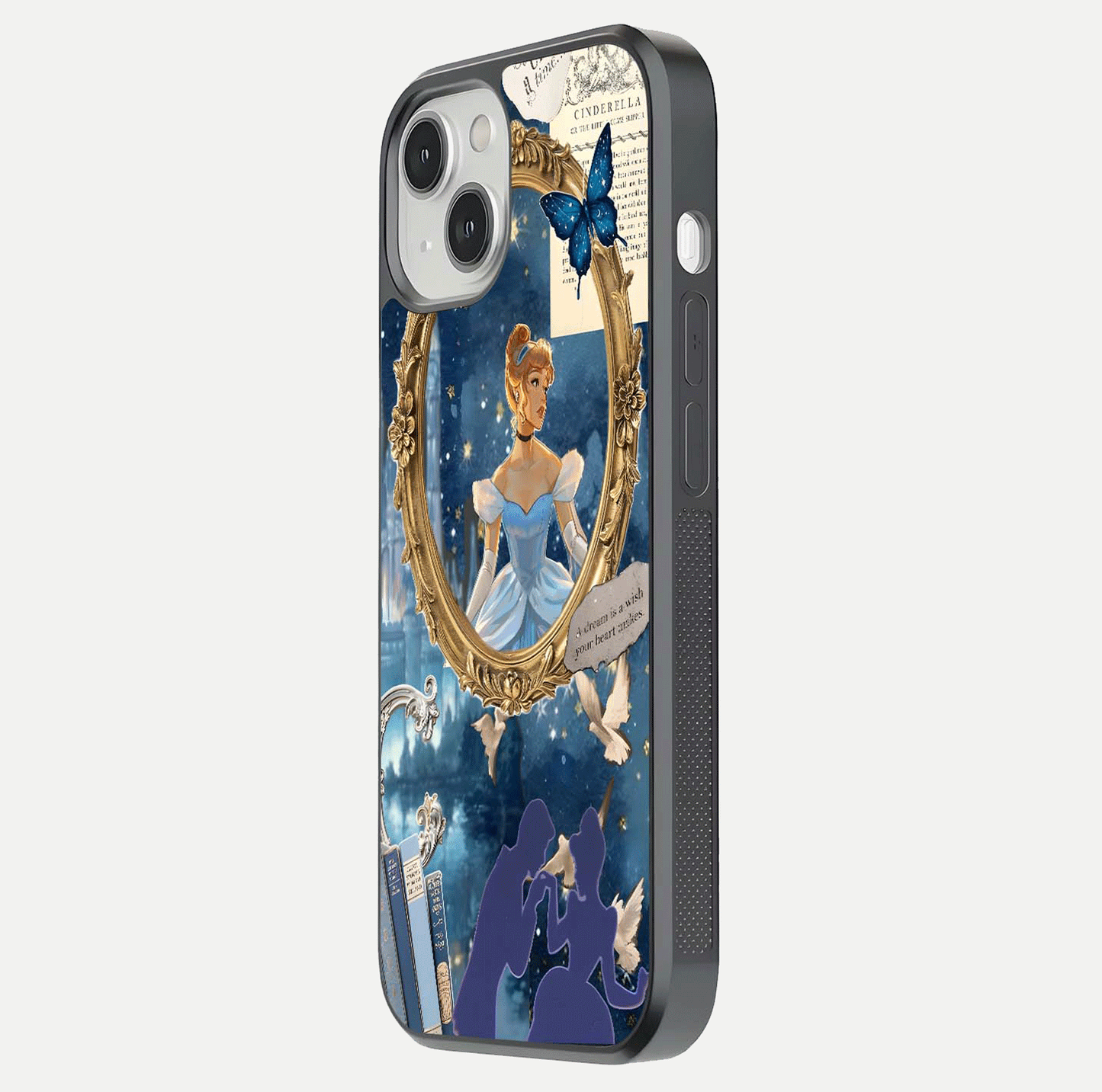 Midnight Queen Glass Case for iPhone 13 Mini side-angle image showing reflection brightness and elegant tone