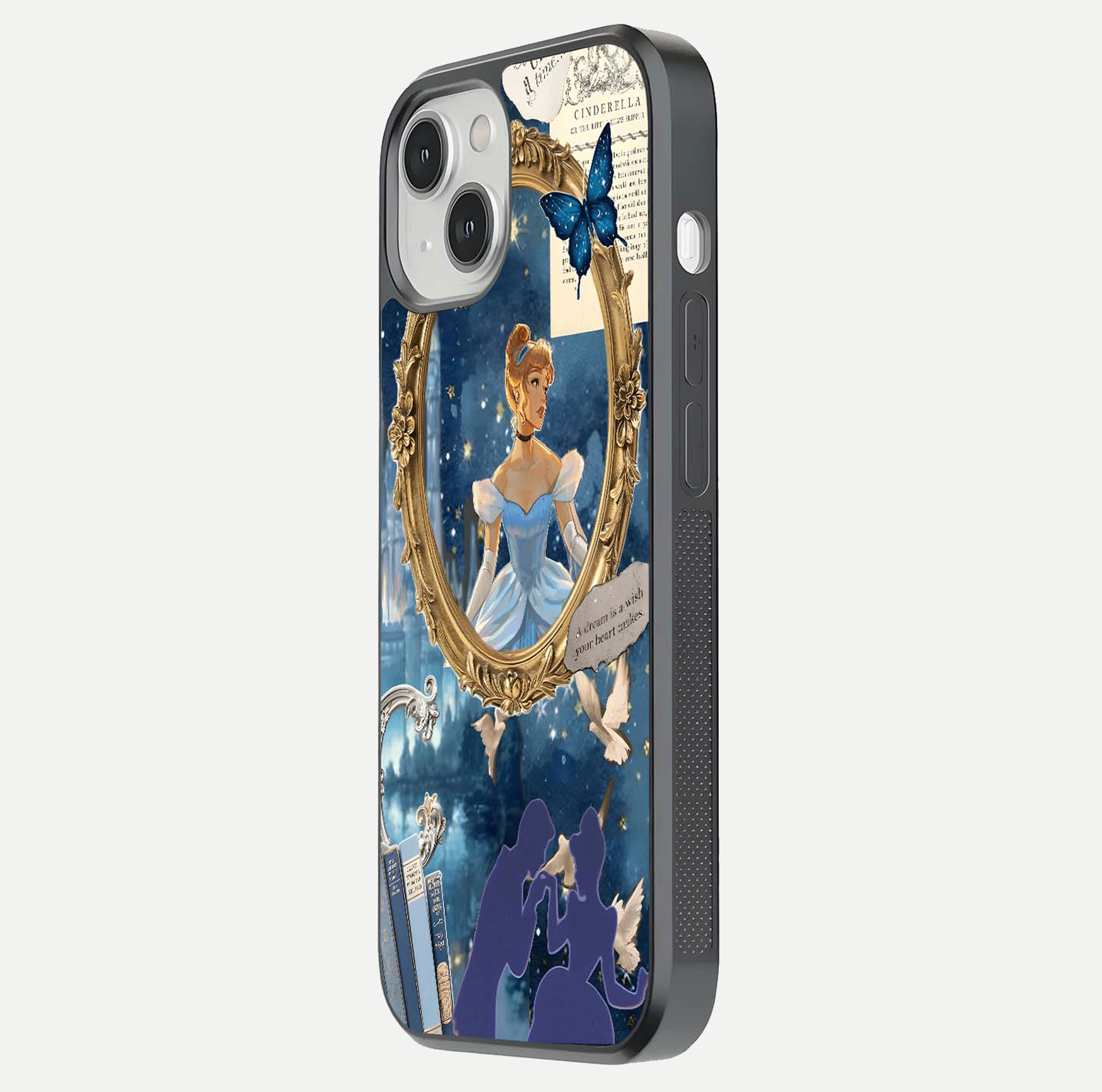 Midnight Queen Glass Case for iPhone 13 Mini side-angle image showing reflection brightness and elegant tone