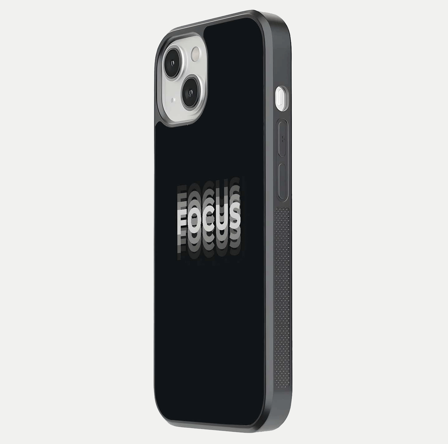 Mono Focus Vision Glass Case for iPhone 13 Mini side-angle image showing smooth reflection and minimal tones