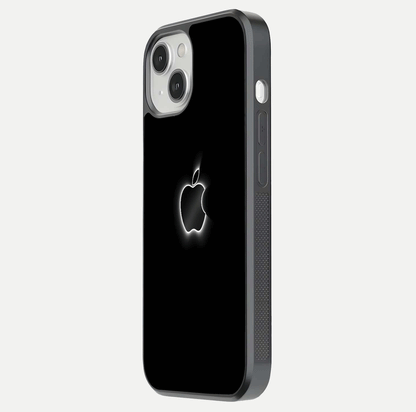 Neon Apple Glow Glass Case for iPhone 13 Mini side-angle image showing light reflection and glow effect