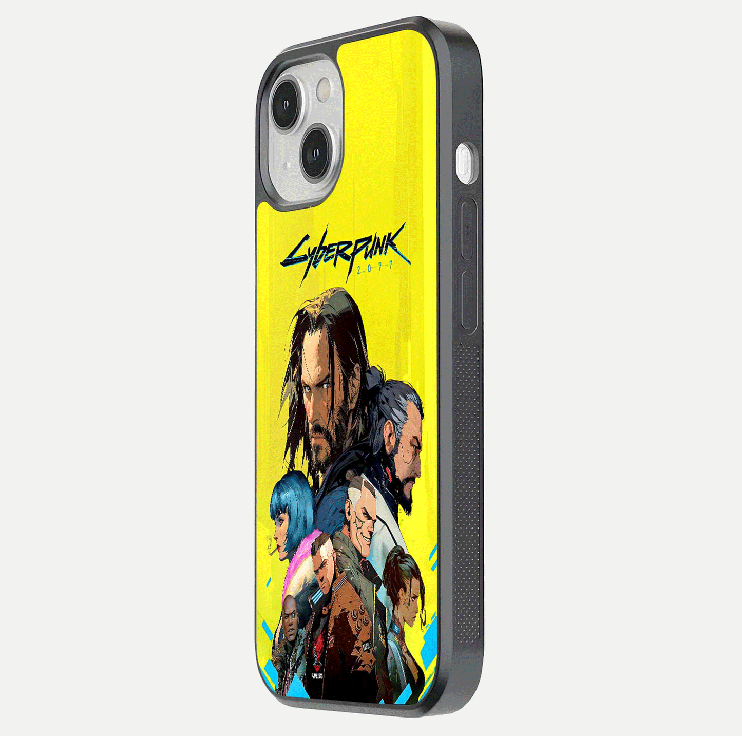 Neon Rebel Genesis Glass Case for iPhone 13 Mini side-angle image showing gloss surface and sharp neon tone