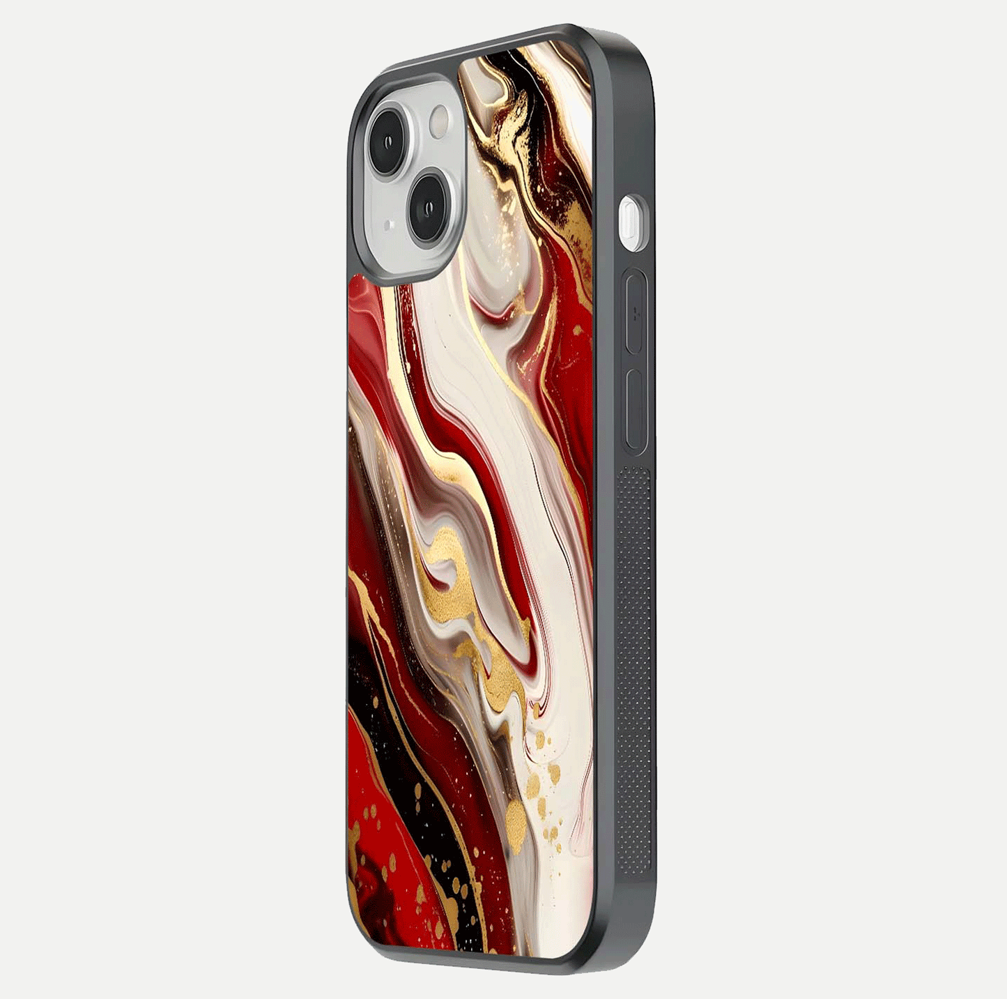 Red & White Marble Glass Case For iPhone 13 Mini