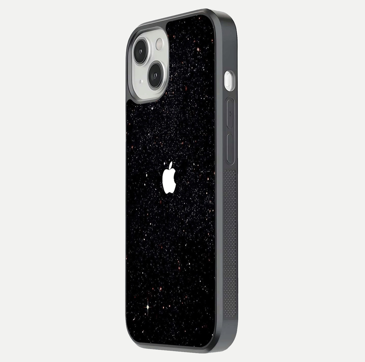 Starry Apple Galaxy Glass Case for iPhone 13 Mini side-angle image showing gloss and star pattern detail