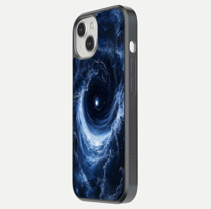 Stunning Galaxy Glass Case for iPhone 13 Mini side-angle image showing glossy reflection and space detailing