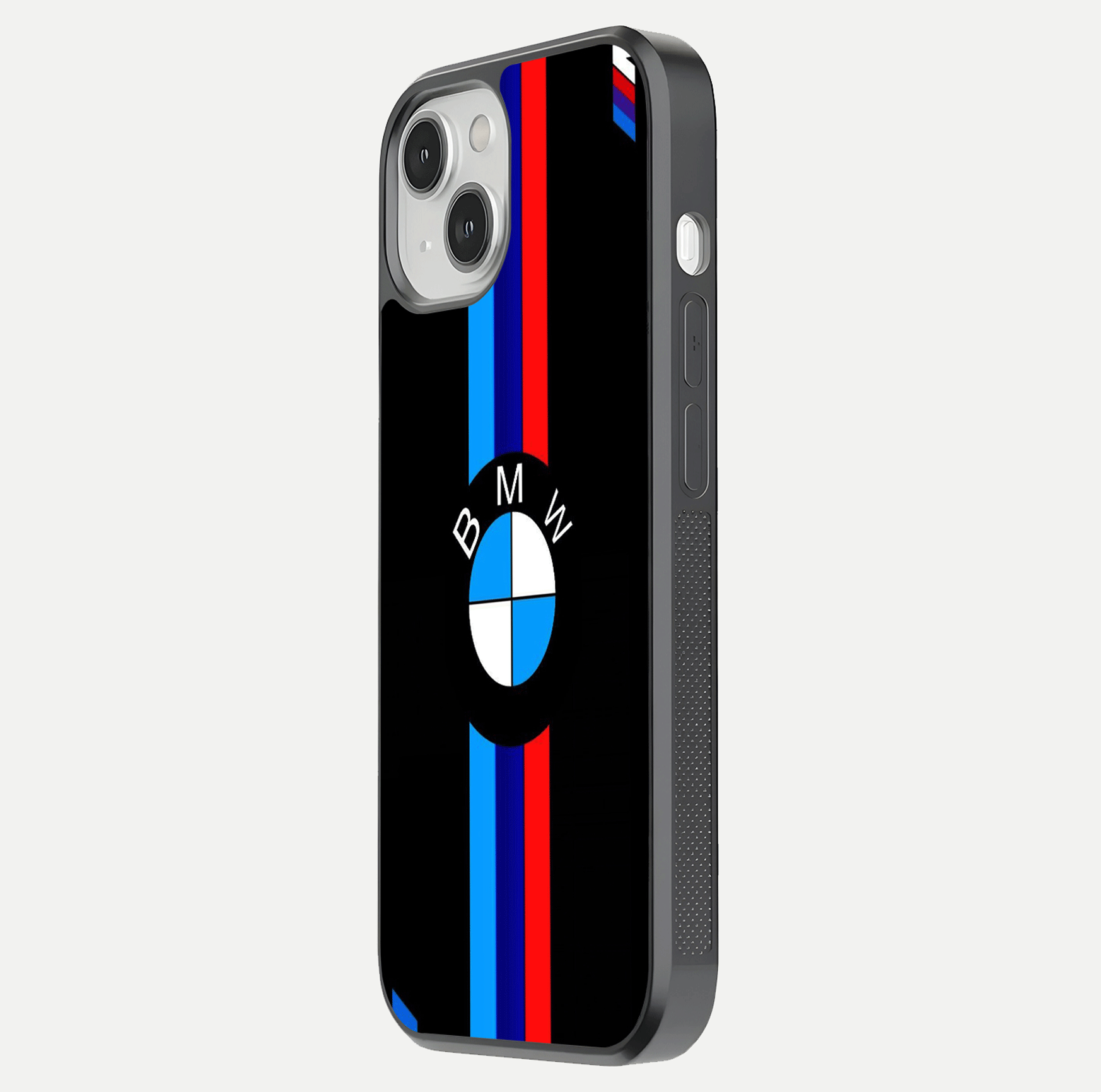 Turbo BMW Beast Glass Case for iPhone 13 Mini side-angle image showing reflection and sleek edge styling