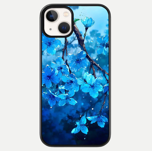 Blue Blossoms Branch Glass Case For iPhone 13 Mini by Custom World