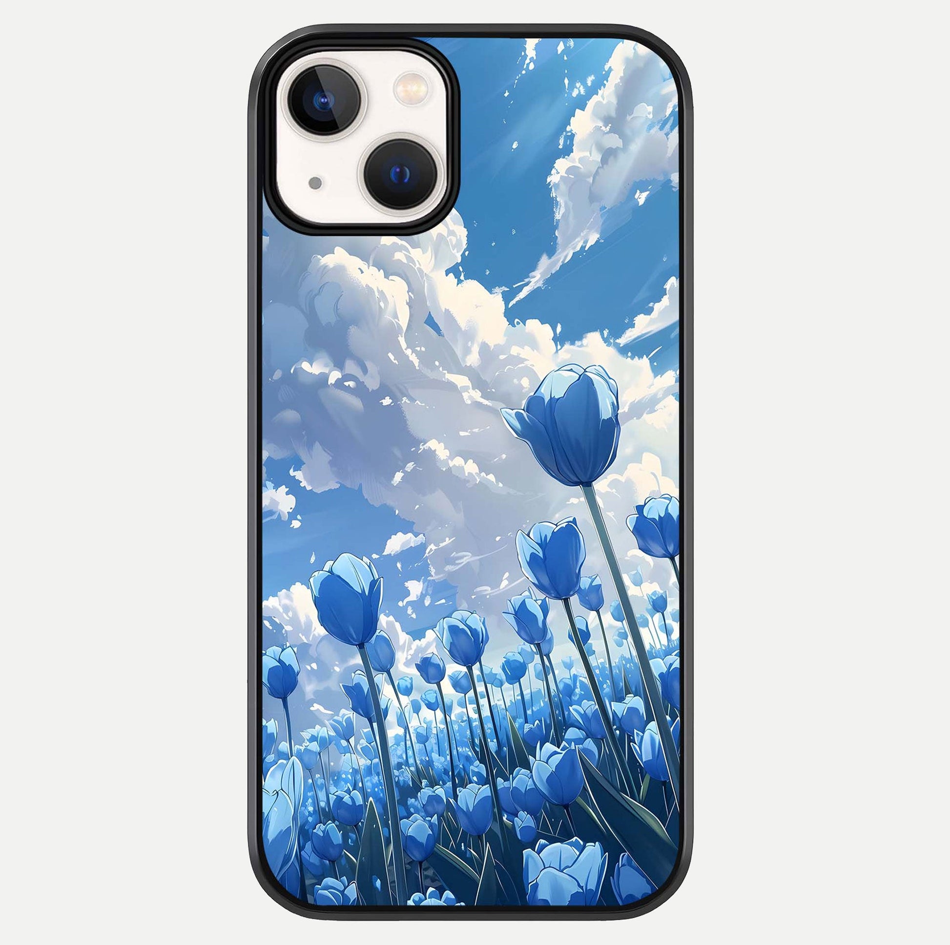 Blue Tulip Clouds Glass Case For iPhone 13 Mini by Custom World