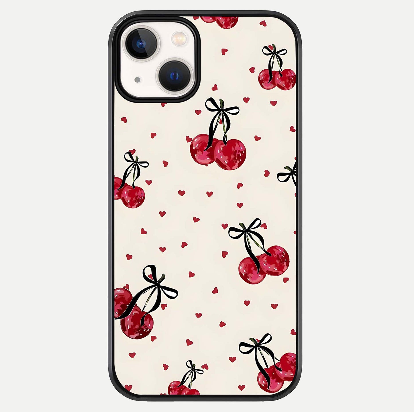 Cherry Heart Bow Glass Case For iPhone 13 Mini by Custom World