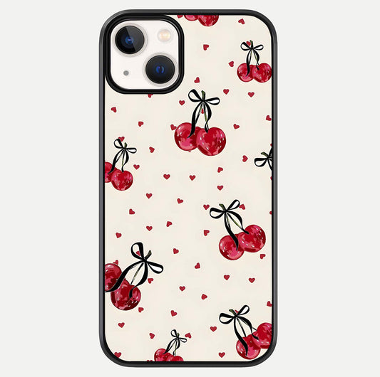 Cherry Heart Bow Glass Case For iPhone 13 Mini by Custom World
