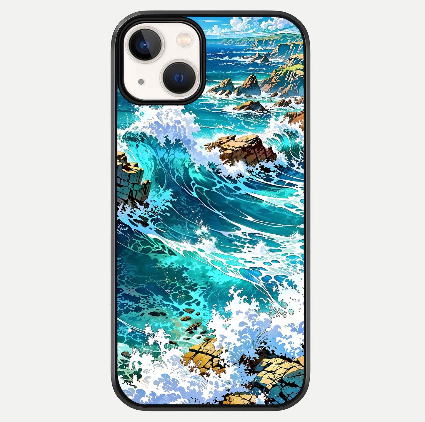 Coastal Blue Waves Glass Case For iPhone 13 Mini by Custom World