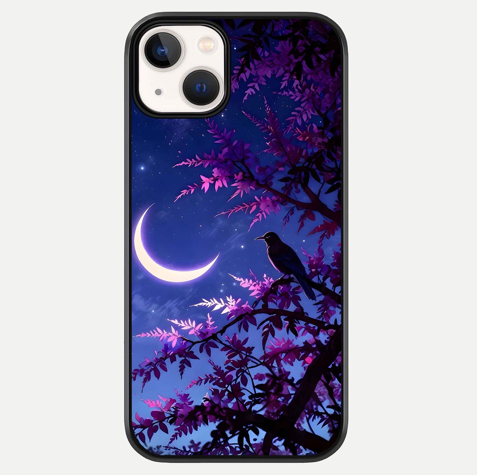 Crow & Moon Scenery Glass Case For iPhone 13 Mini by Custom World