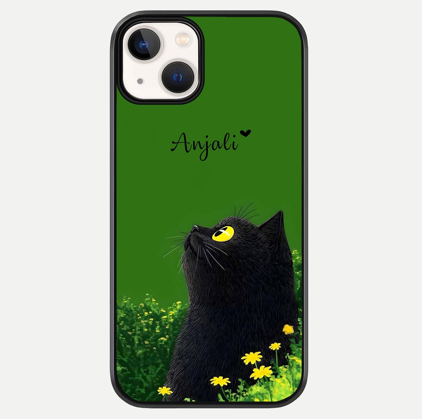 Emerald Cat Custom Name Glass Case For iPhone 13 Mini by Custom World