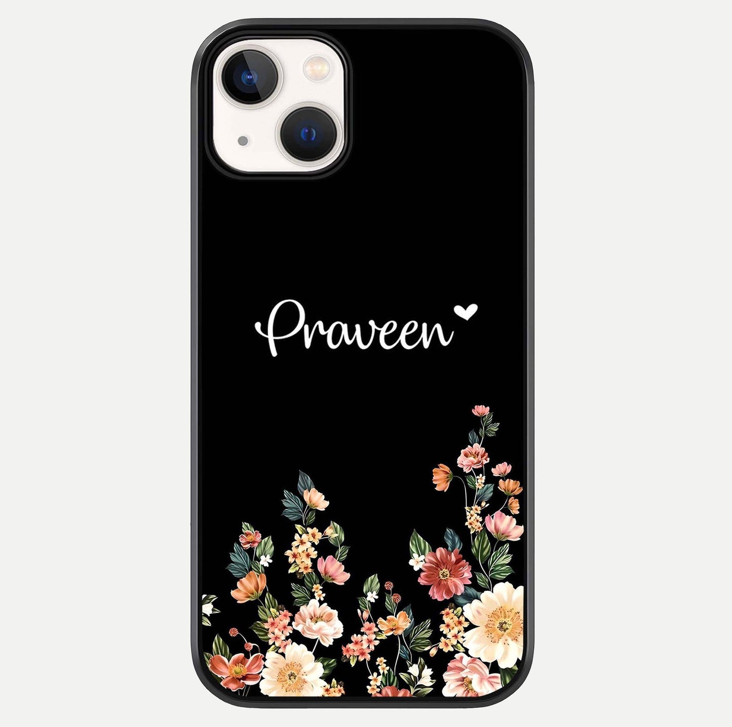 Floral Design Personalized Custom Name Glass Case For iPhone 13 Mini by Custom World