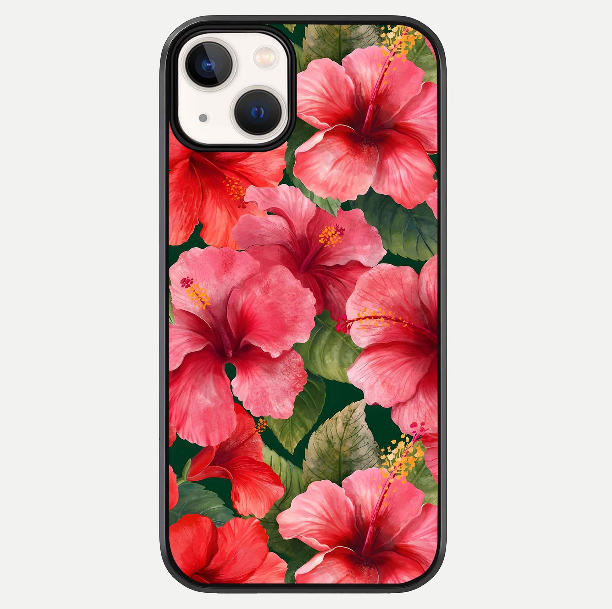 Hibiscus Pattern Glass Case For iPhone 13 Mini by Custom World