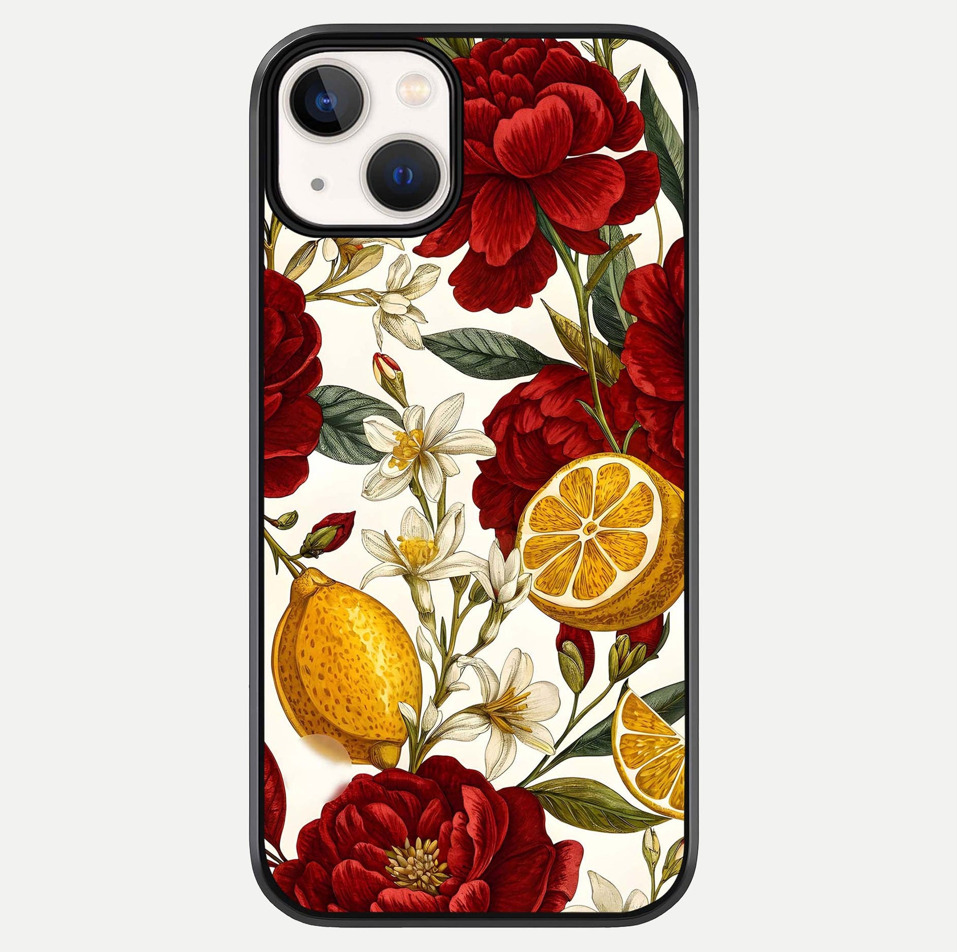 Lemon Rose Charm Glass Case For iPhone 13 Mini by Custom World