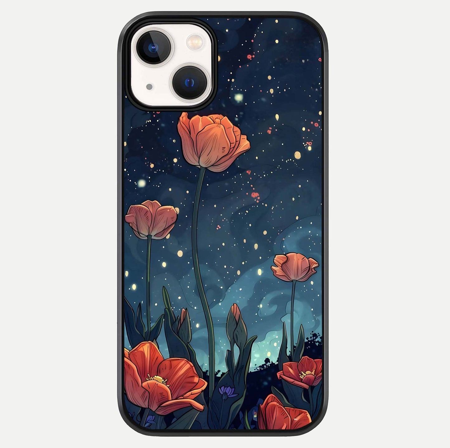 Midnight Tulip Glow Glass Case For iPhone 13 Mini by Custom World