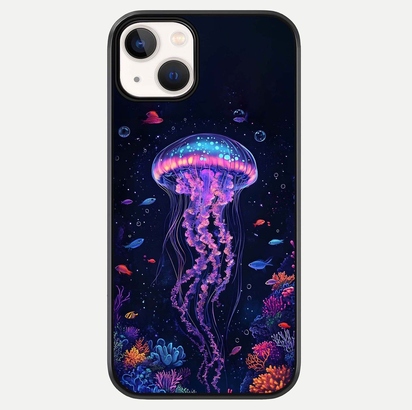 Neon Jellyfish Glass Case For iPhone 13 Mini by Custom World